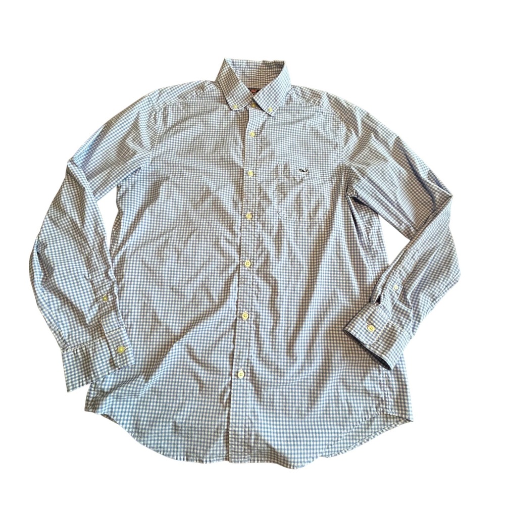 Vineyard Vines Performance Classic Fit Tucker Shirt Blue Gingham Mens Medium